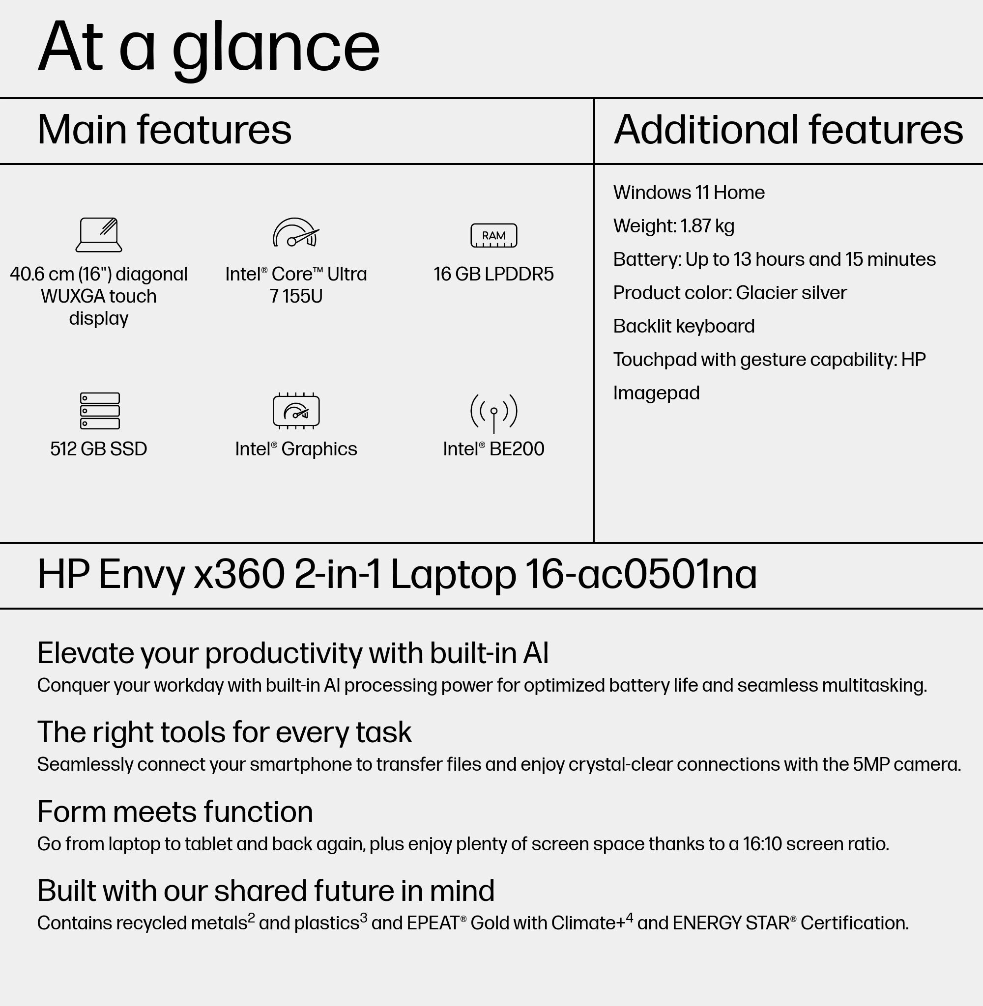 Envy x360 9R1K0UA - 15.6'' Core Ultra 7 155U 16GB DDR5 512GB SSD