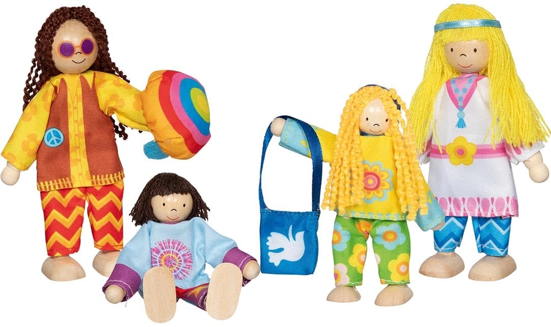 Goki Bending Dolls Hippie Family - 4-piece 10-12 cm Wood Textile Ages 3+