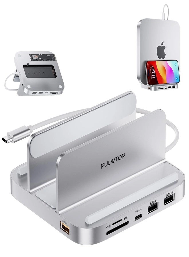 PULWTOP Mac mini Hub - M.2 SSD Enclosure 8-in-1 Vertical Dock Stand