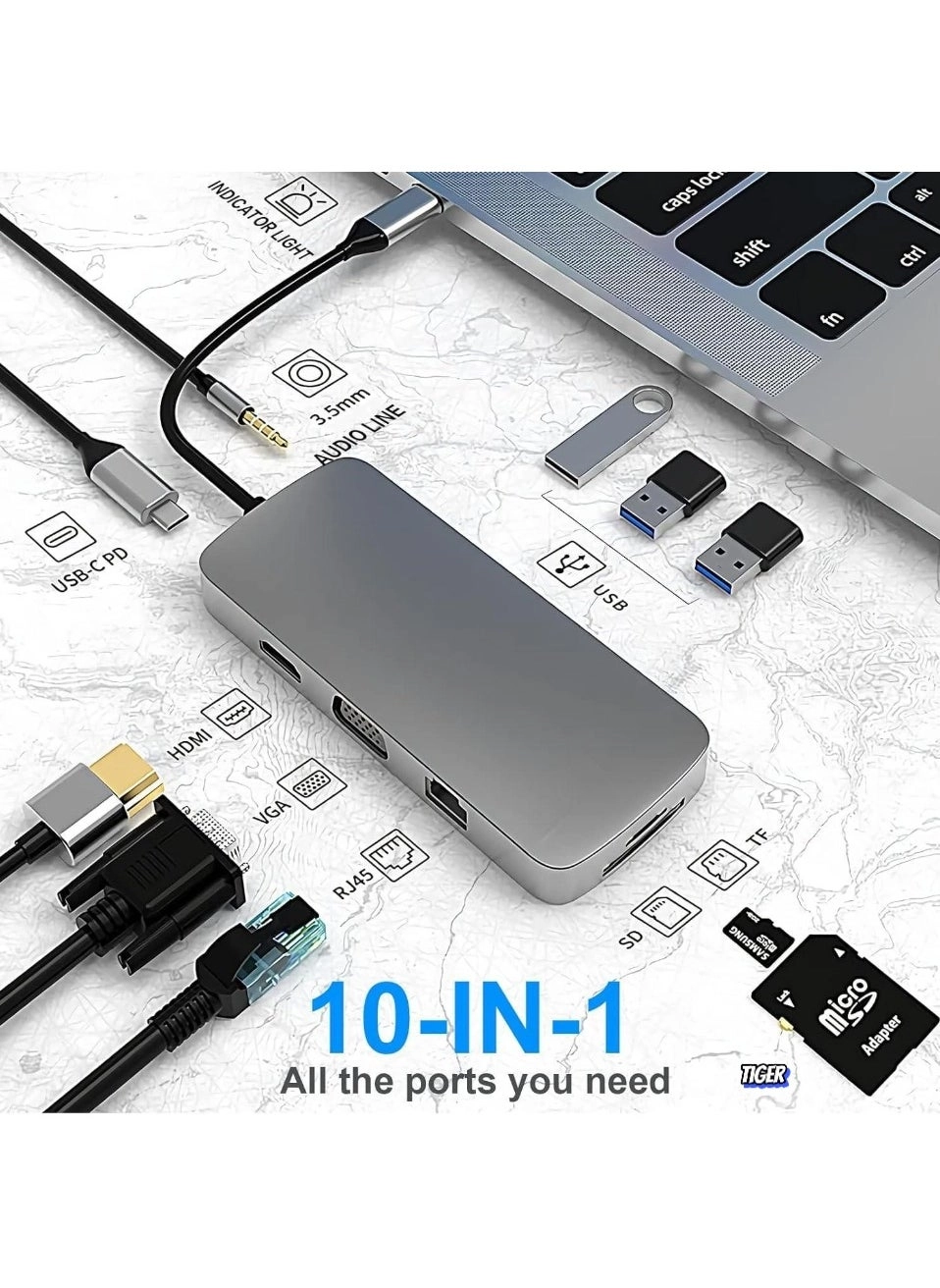 10-in-1 USB C Hub Docking Station - USB C MacBook Pro, Type C Laptops & Devices