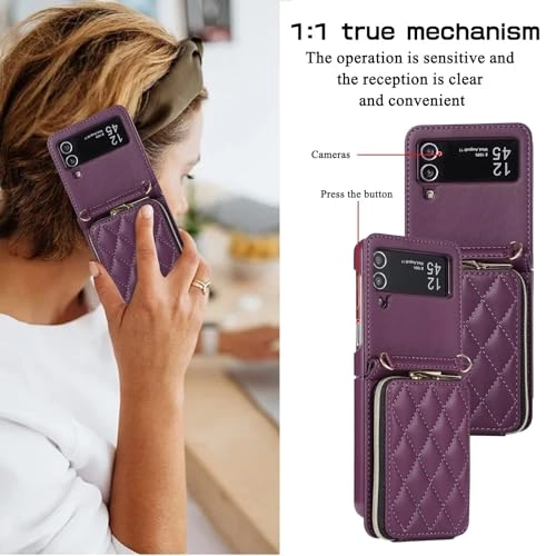 Miagon Case - Faux Leather Zipper Purse Wallet Phone Cover for Samsung Galaxy Z Flip4