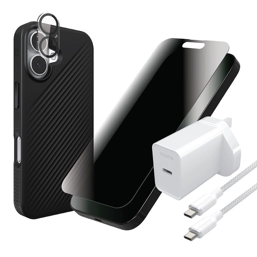 ZAGG Crystal Palace Snap Case + Glass Elite 2-way Screen Protector + Camera Lens Protector + 20W USB-C PD Wall Charger + 2M USB-C to USB-C Fast Charge Cable with MagSafe for iPhone 16