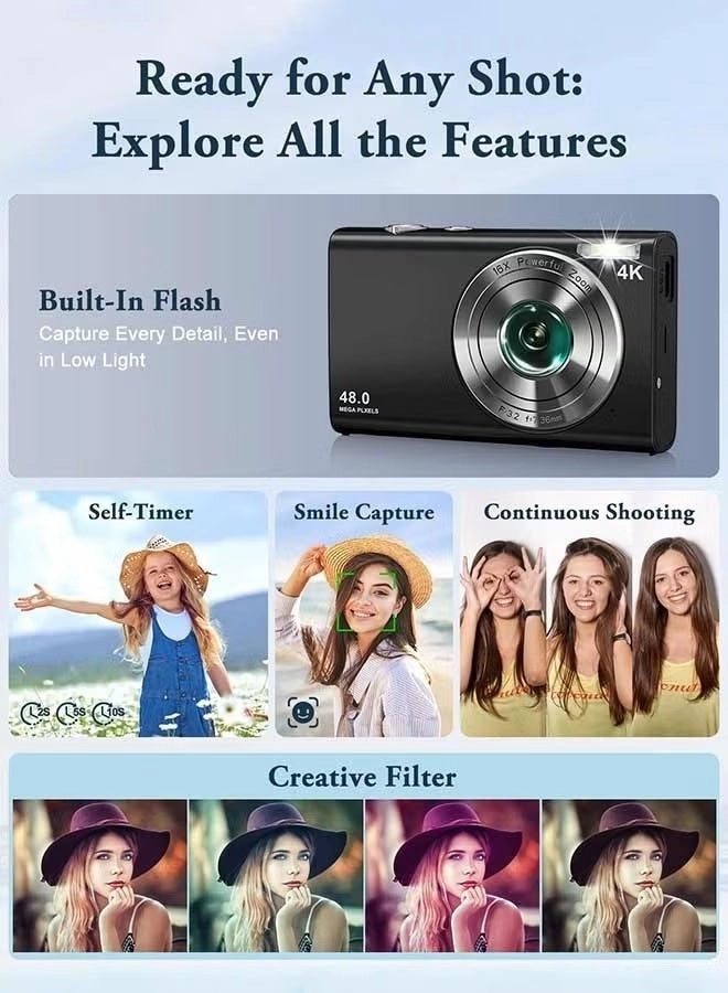 4K Vlogging Camera - 48MP 16X