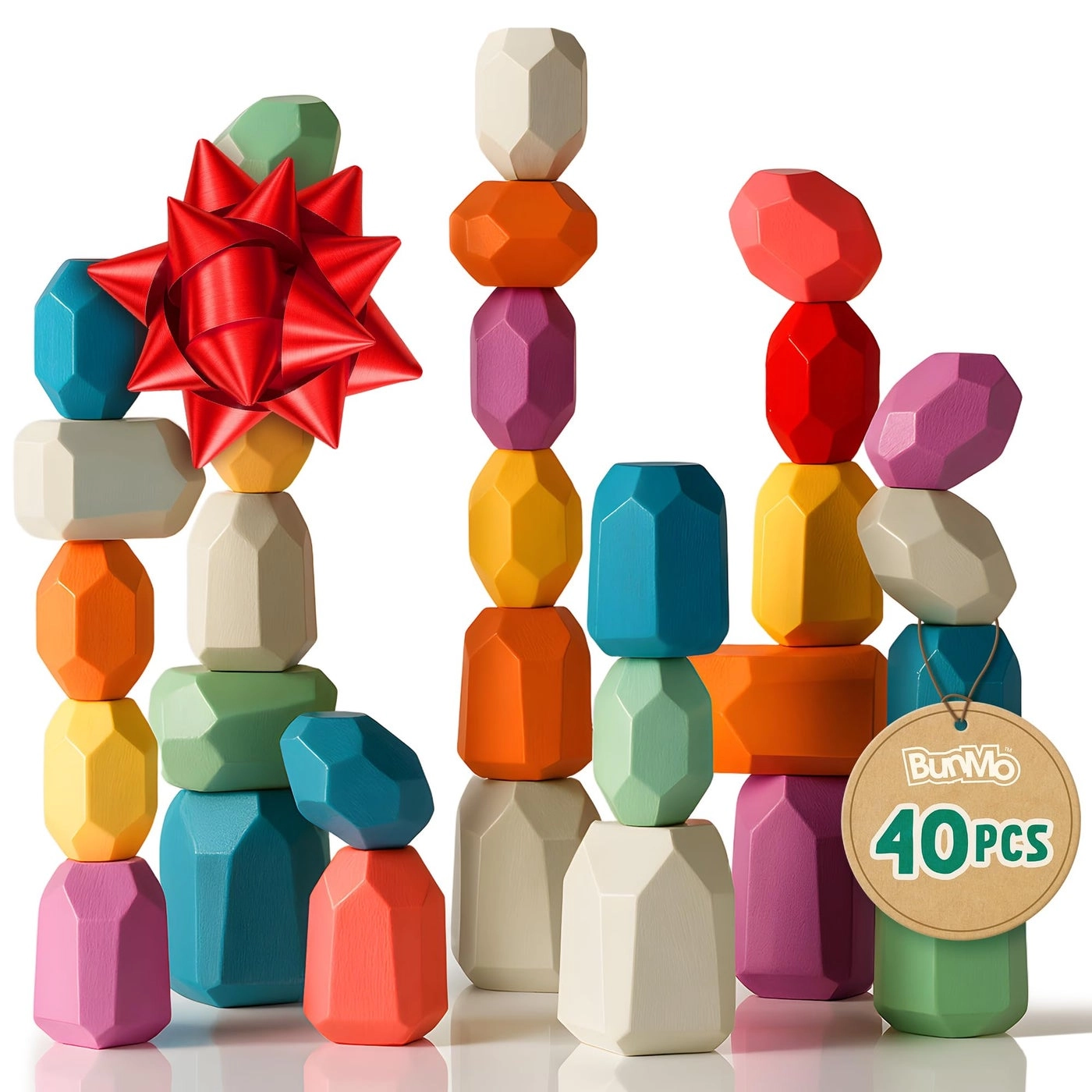 BUNMO Wooden Stacking Toys - 40 pieces