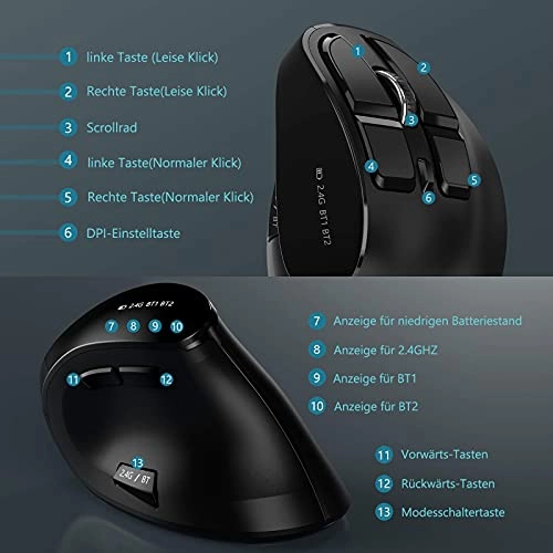 Ergonomic Vertical Mouse - Bluetooth, USB
