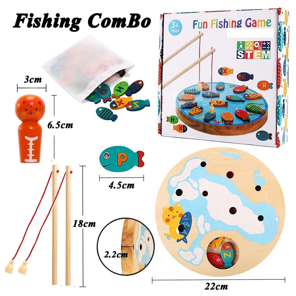 Magnetic Wooden Fishing Game Toy - 3 +
