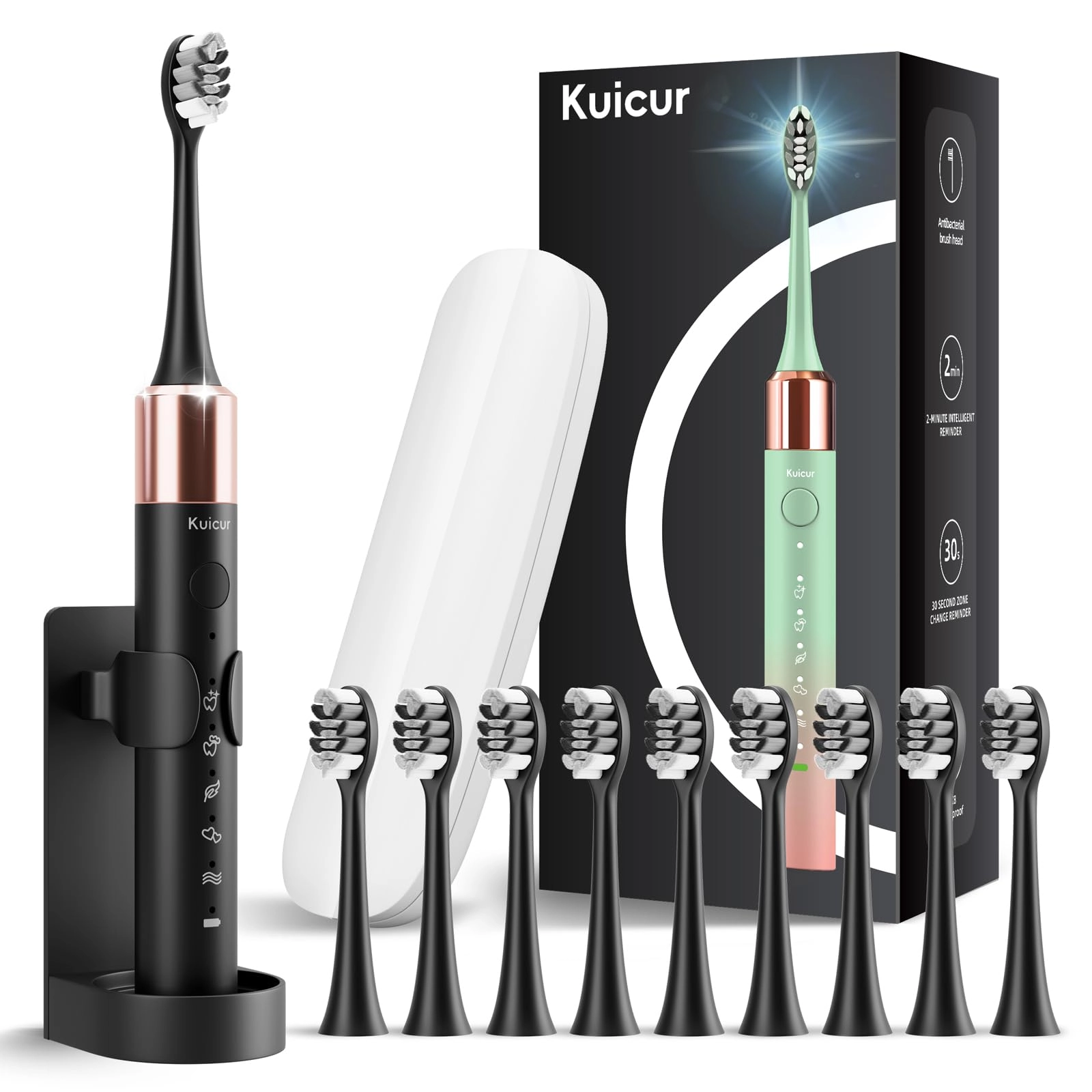 Portable Electric Soft Toothbrush - 90-Day battery life 10 Brush Heads 15 Modes
