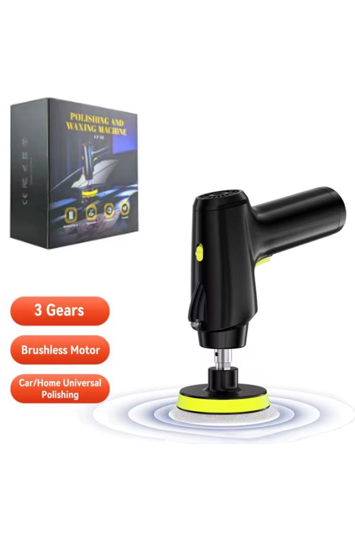 Cordless Car Polishing Machine - 3-Speed Brushless Motor 2000mAh Battery 3 Polishing Heads