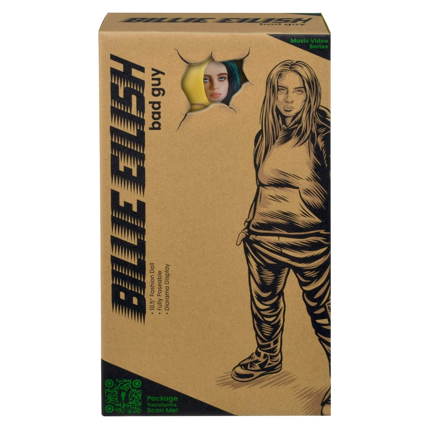 Billie Eilish Fashion Doll - 10.5" Tall Teal Colored Rooted Hair Yellow Hooded Sweatshirt And Pants