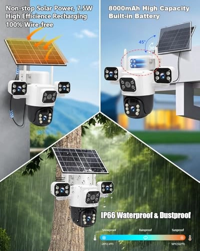 Solar 3-Lens Security Camera 2K