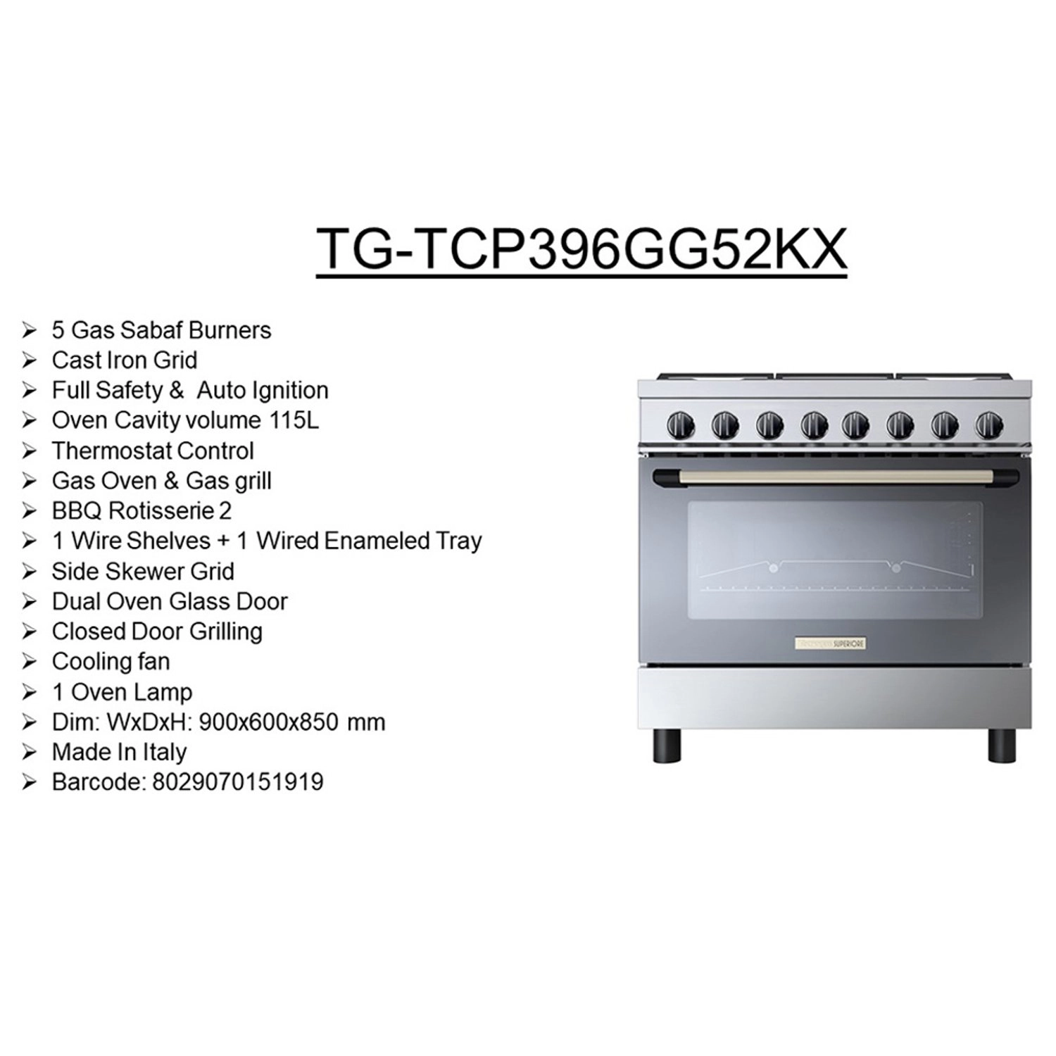 Superiore TCP396GG52KX GAS Cooker