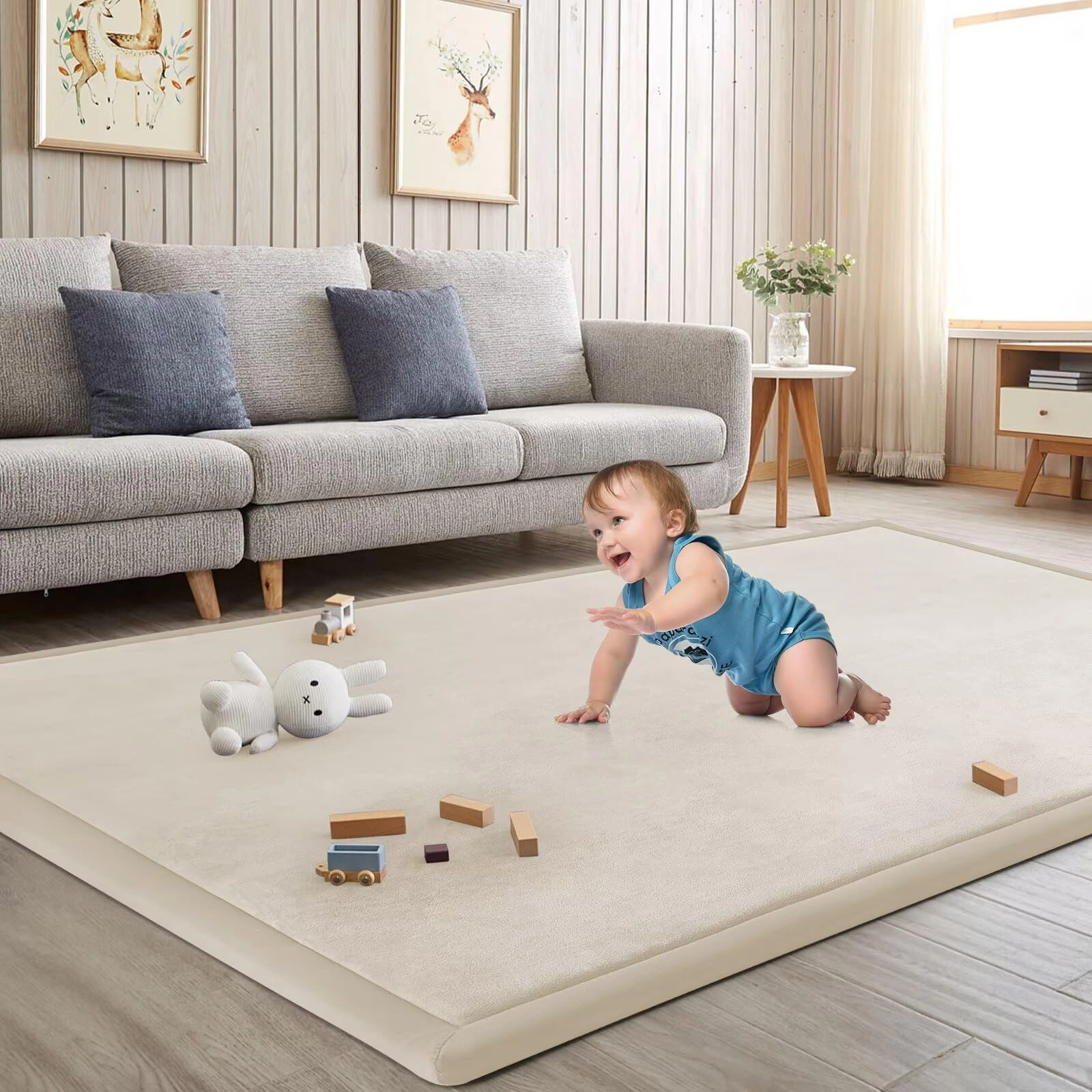Baby Play Mat - 79"x158" 1.3" Thick Cream