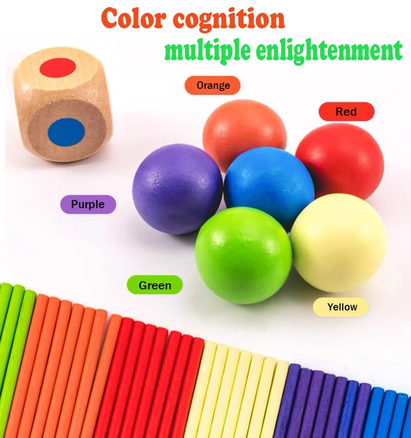 Montessori Wooden Board Game - 3 and up 42 colourful sticks