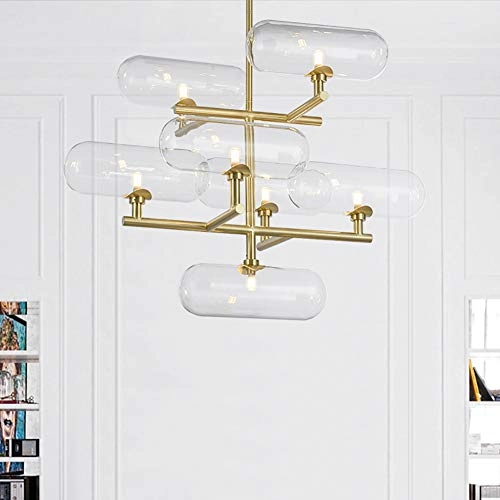 G9 Nordic Handmade Glass Capsule Chandelier - 7 head Gold clear glass