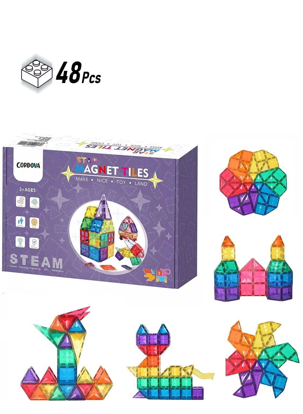 Cordova 3D Star Magnetic Tiles - Construction 48 pcs