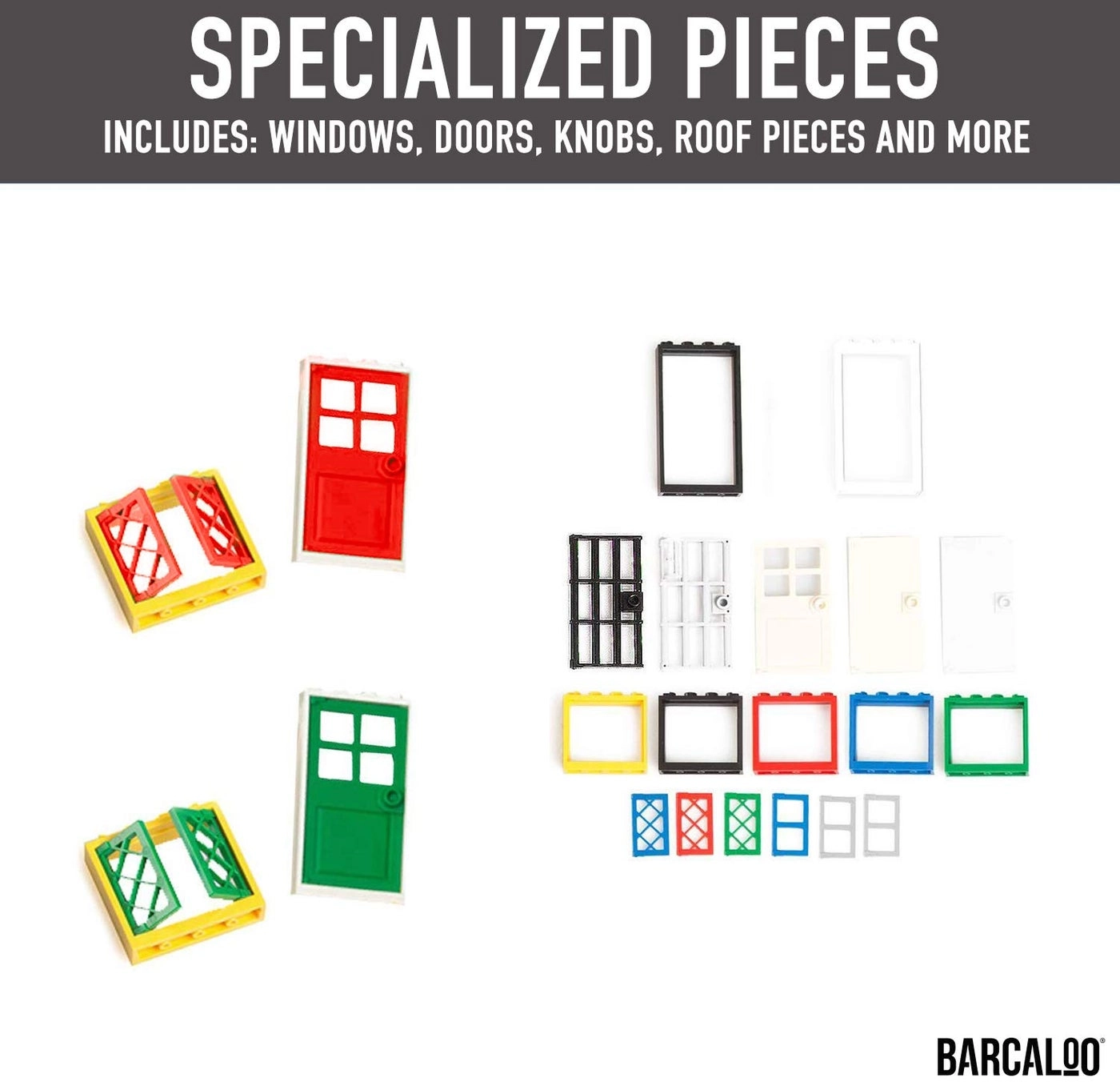 Windows, Doors and Roof Tops Building Bricks Play Set - 200 pcs