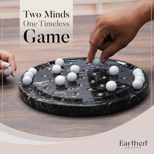 Marble Solitaire Board Game - 10" Black-white 42 White Marble Balls