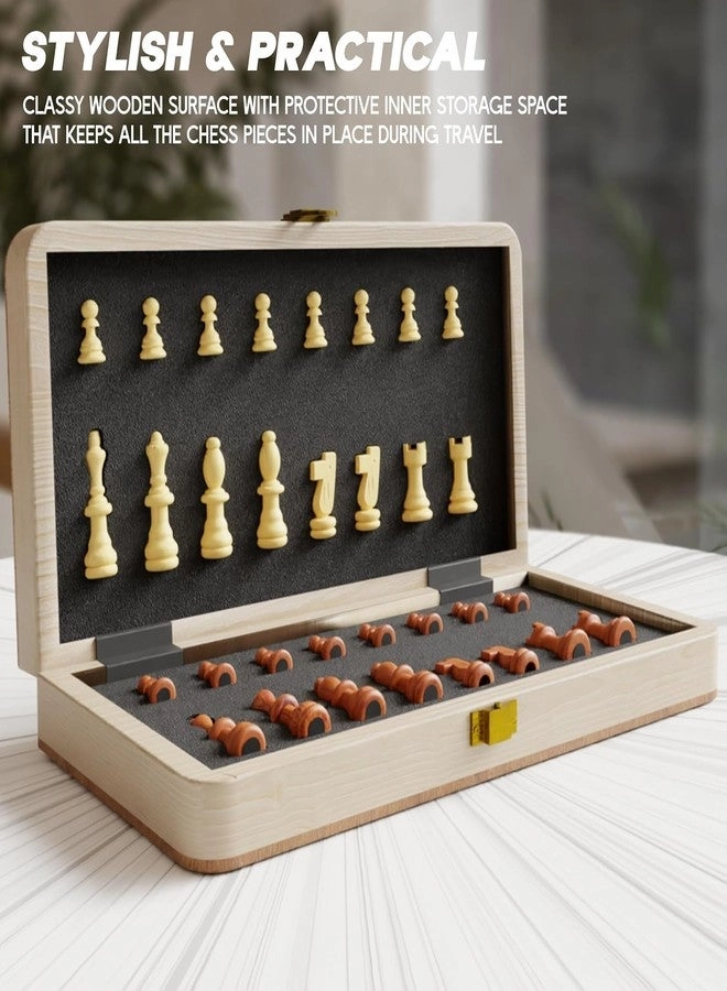 Wooden Magnetic Chess Board Set - Compact & Foldable Inbuilt Storage Anti Scratch Surface