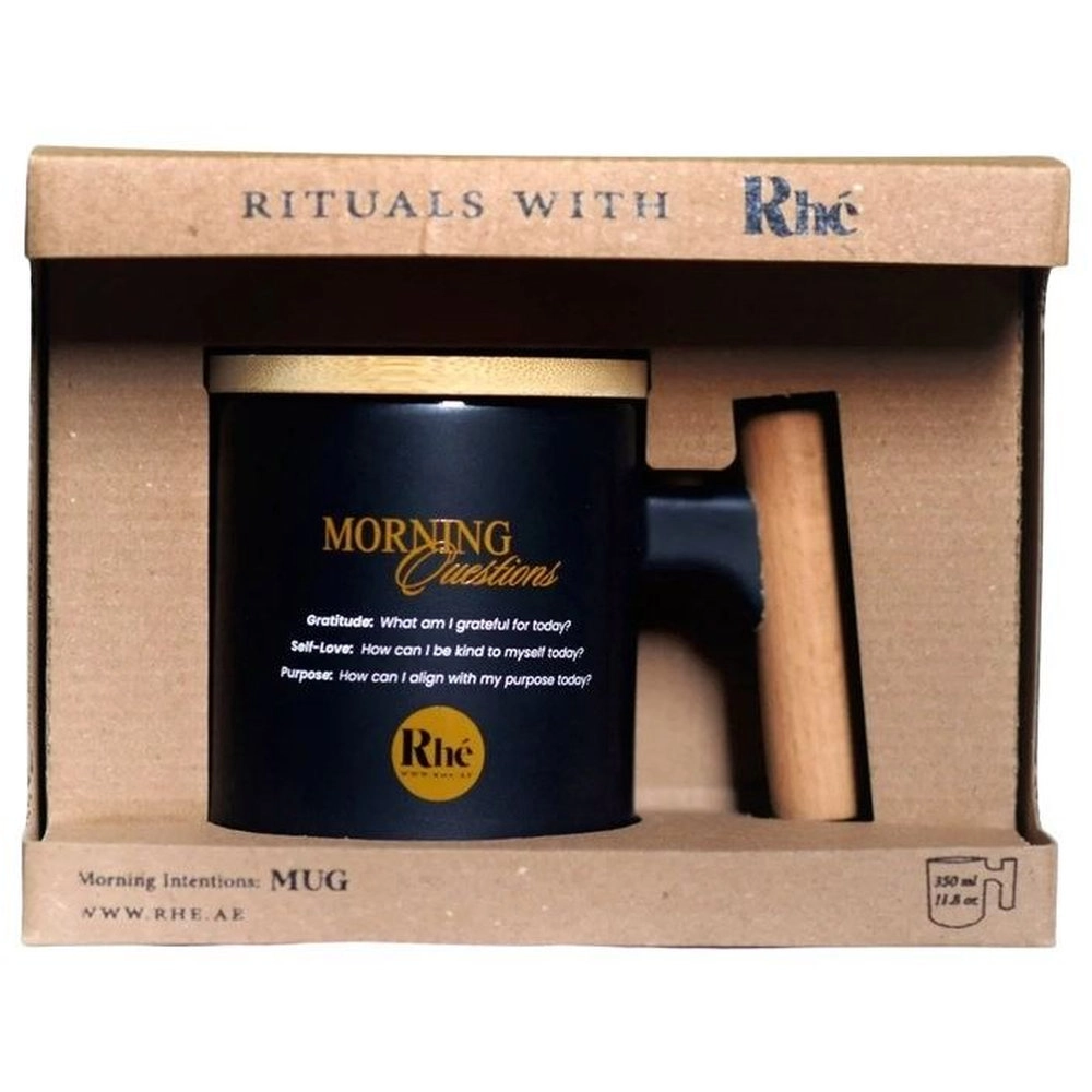 RHE Morning Intentions Mug - Ceramic bamboo handle and lid