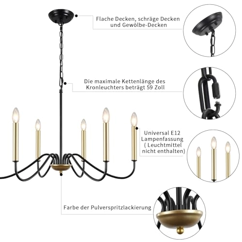 Industrial Salon Chandelier - 6 Lights Black Gold Modern