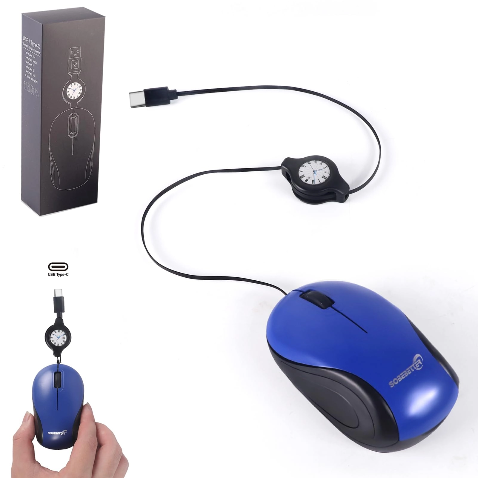 SRAYG Mini Mouse - USB C Corded Retractable 70cm