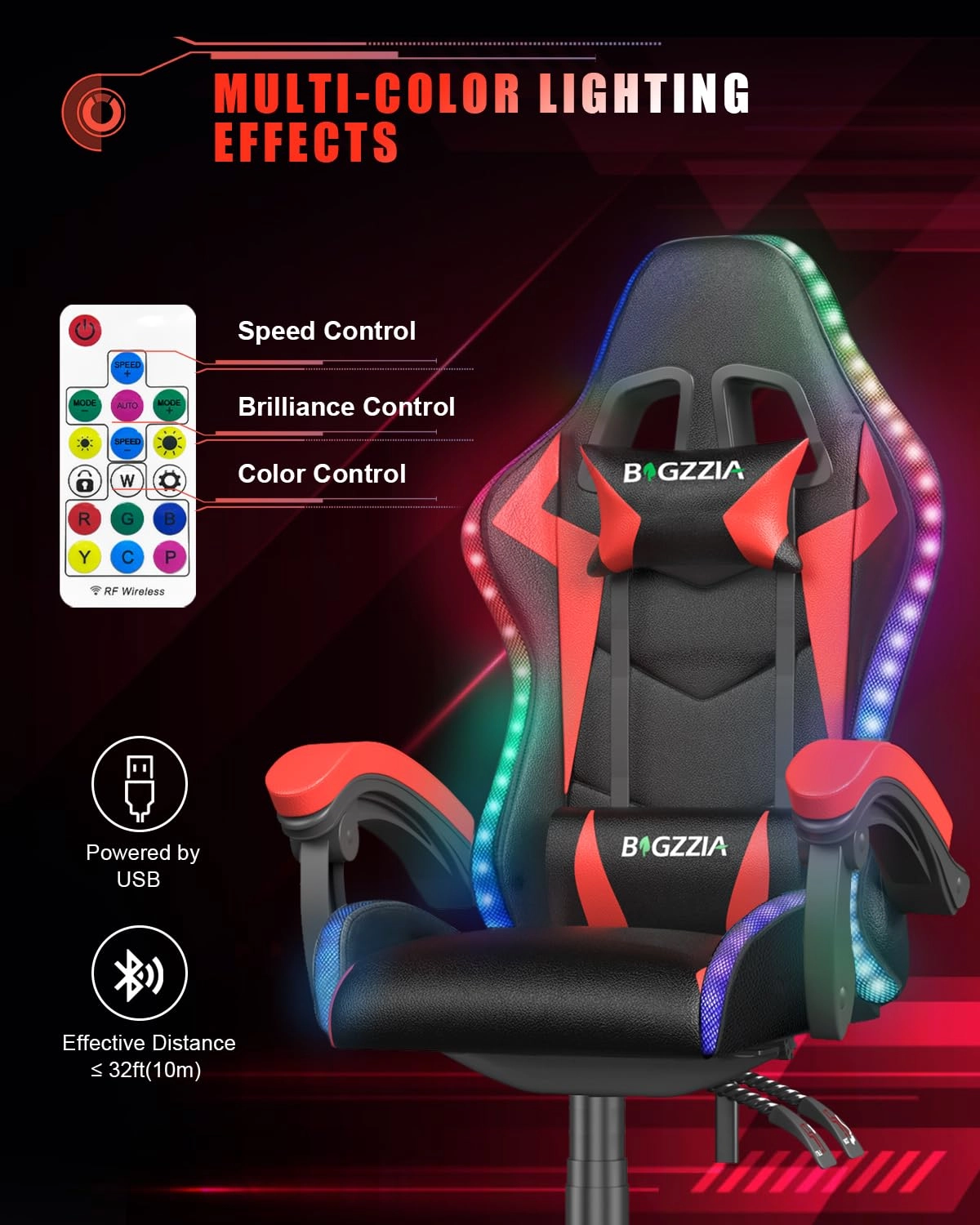 white LED gaming chair - RGB Reclining PU Leather