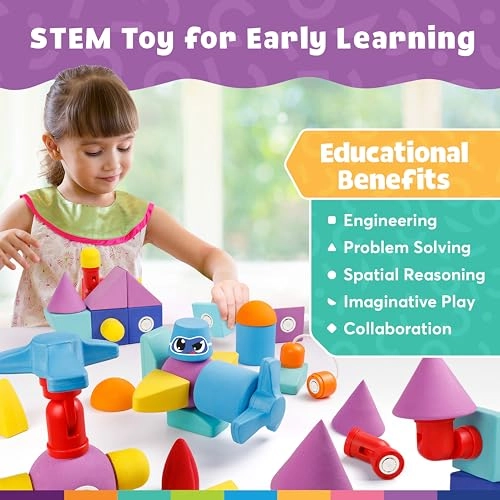 Magnetic Foam Bath Building Blocks - 50-Piece Trunk Set Multicolor