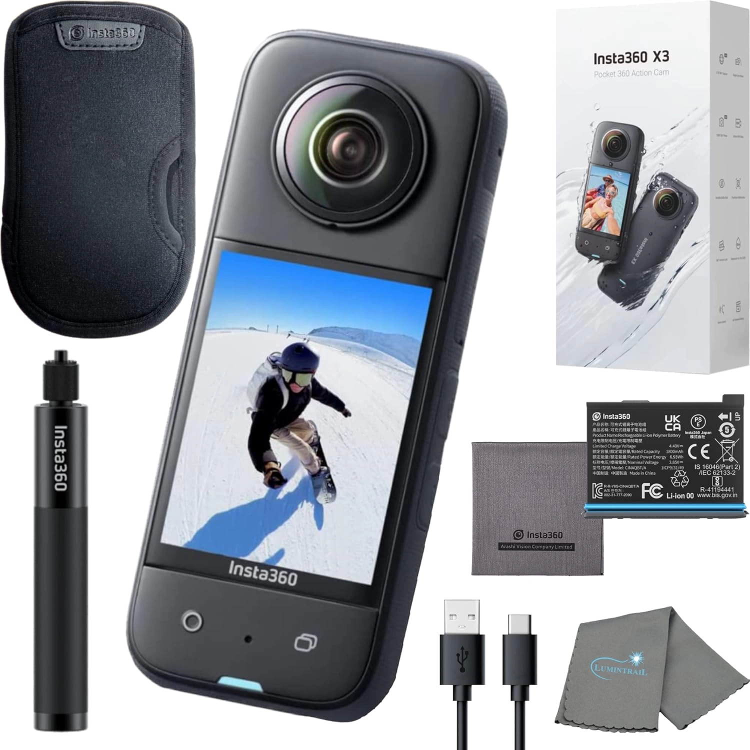 HUB ELECTRONICS X3 + Selfie Stick Kit + Cleaning Cloth