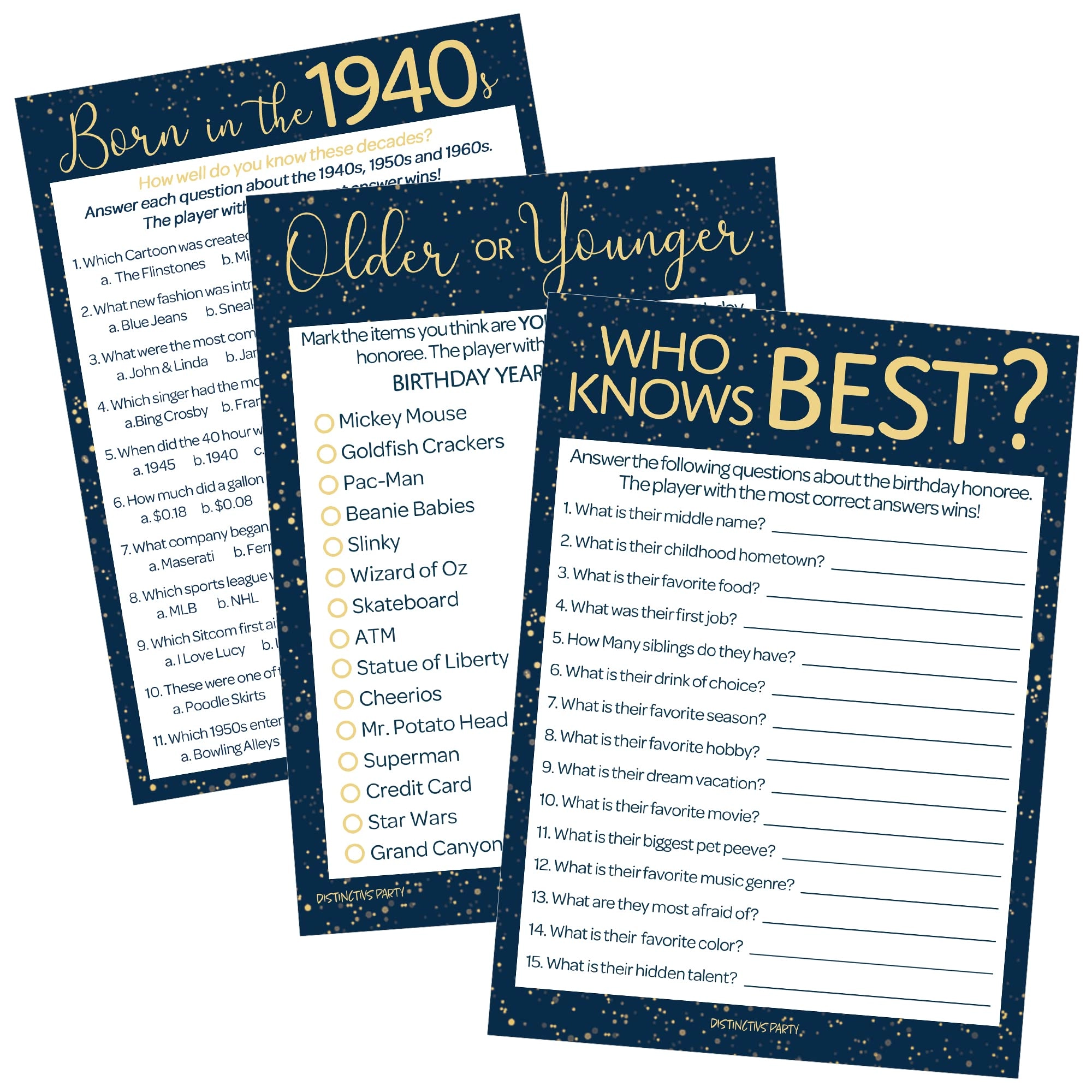 DISTINCTIVS Who Knows Best + Older or Younger + Born in the 1940s Trivia - Adult 3 pieces
