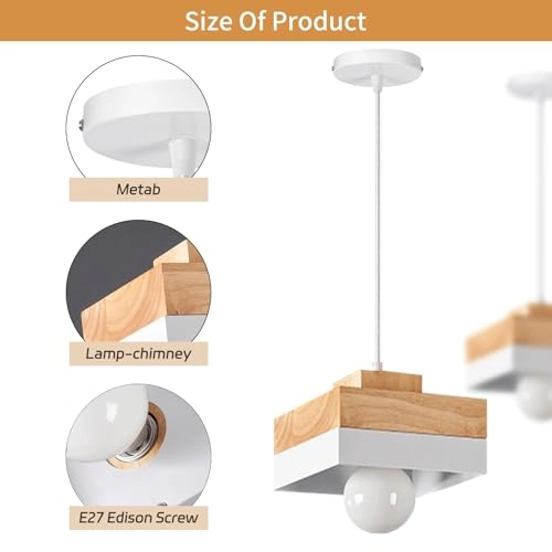 Vintage E27 Square Wood Pendant Light