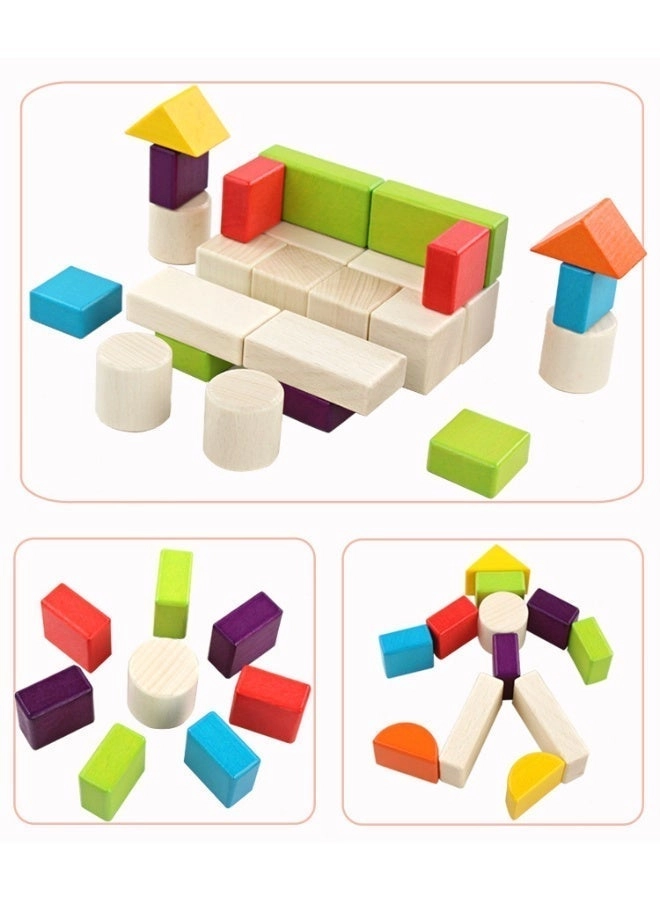Wooden Building Blocks Set - 30 pcs