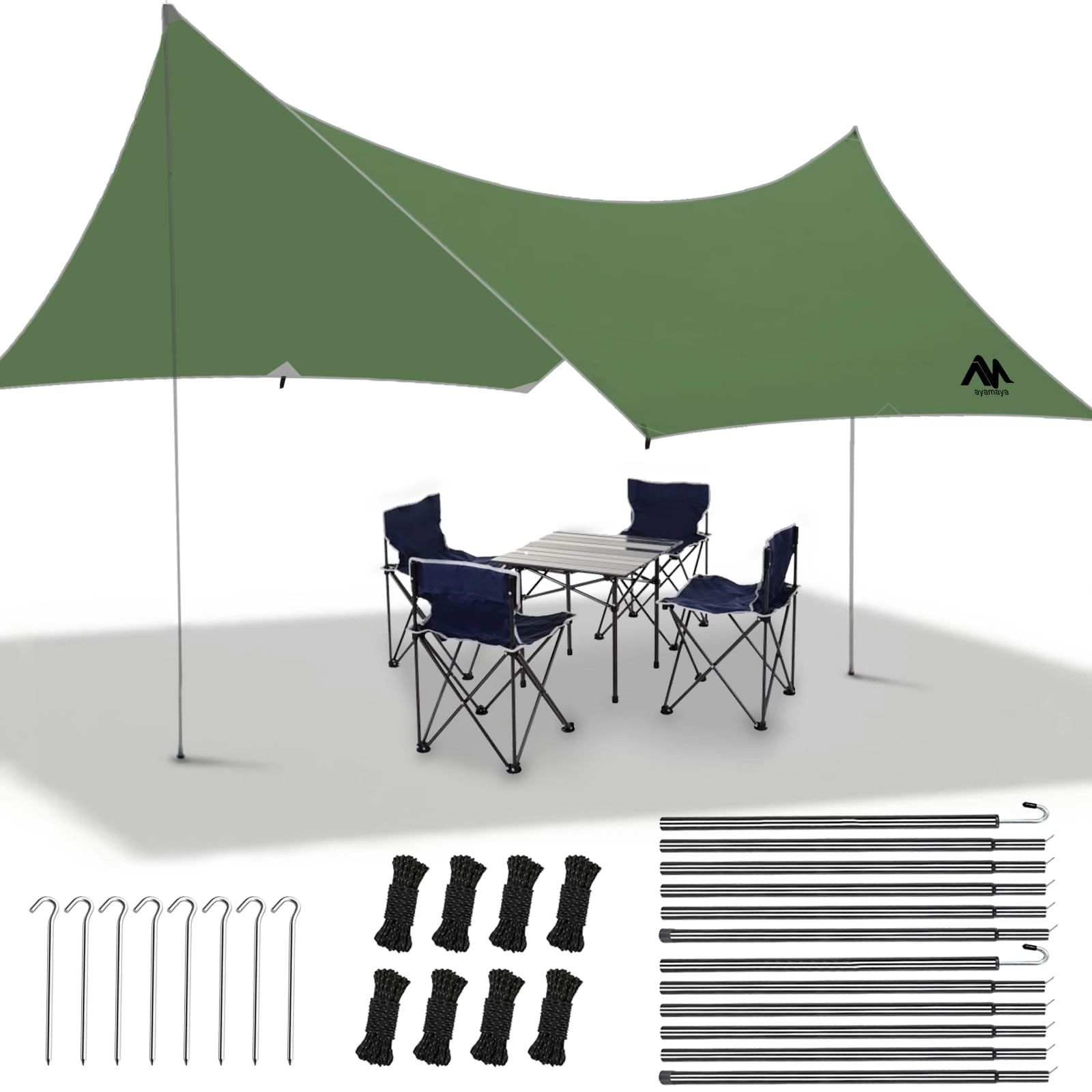 AYAMAYA Camping Tarp with Poles - 10 x 15 FT