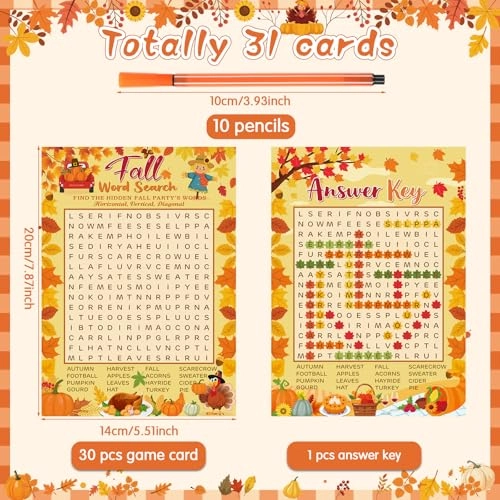 Fall Word Search Game Card Set - Kid,Adult 41