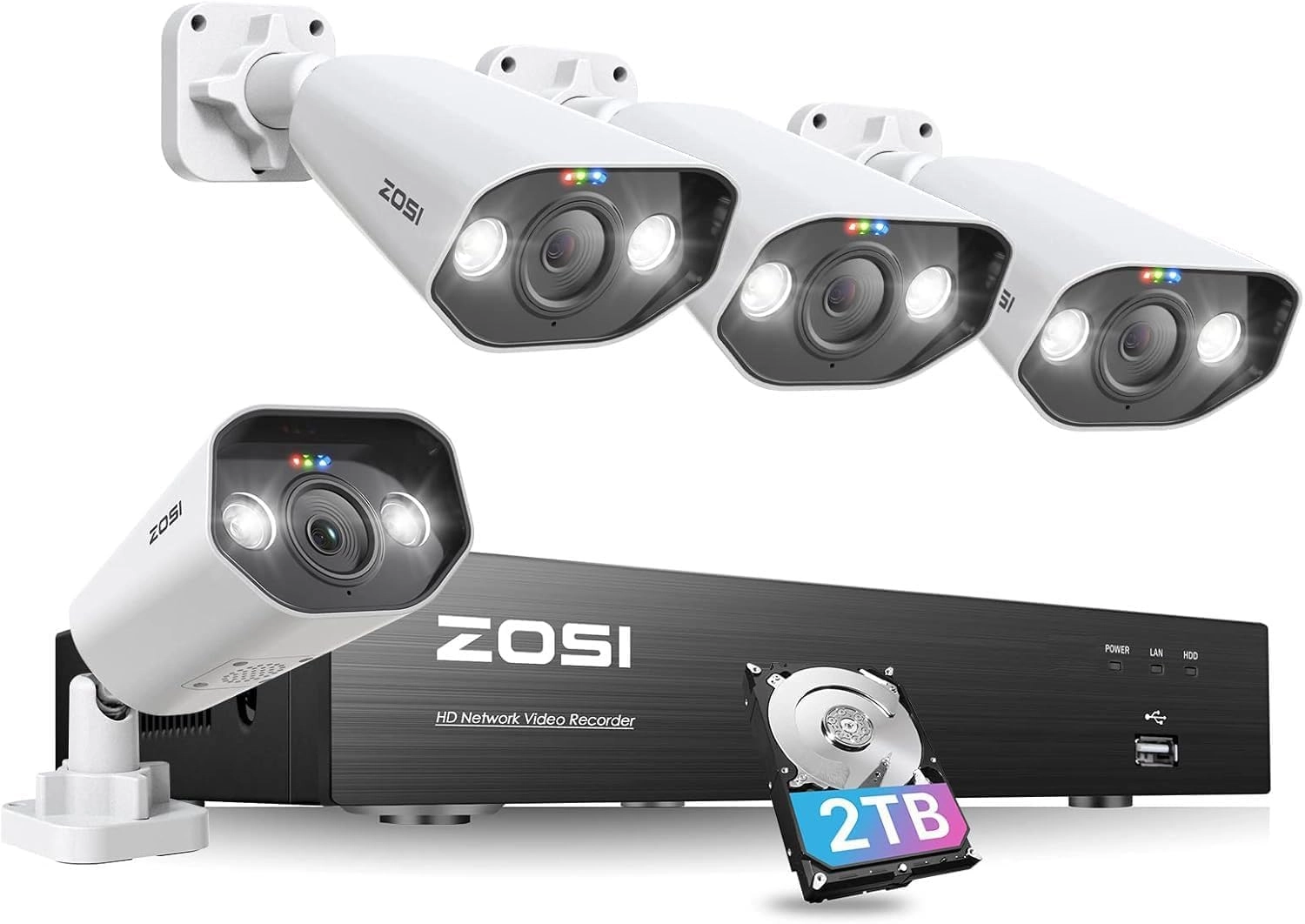 Zosi 4K 8MP POE Camera - 8pcs + 8 Port 16CH 4K 8MP NVR - 16CH 2TB