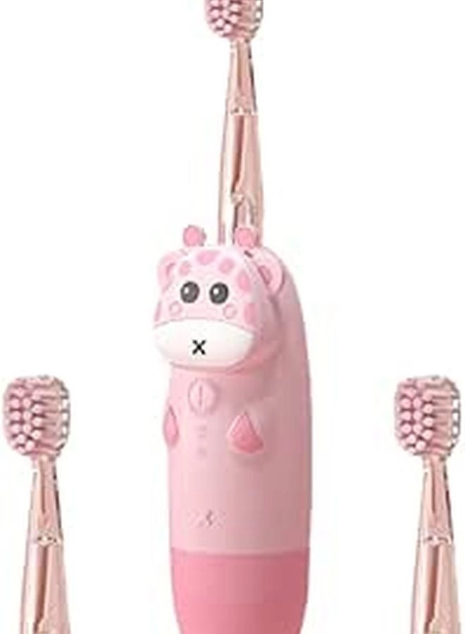 Electric Toothbrush - USB Rechargeable 4 Pink Deer Handles 2 Replacement Heads Set