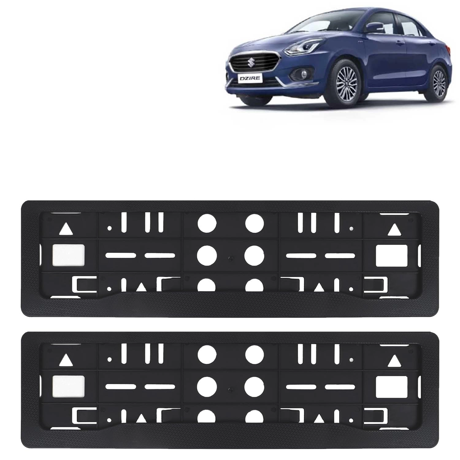 Kingsway Swift Dzire Car Number Plate Frames - Black Front and Rear 51.5 x 14.5 cm