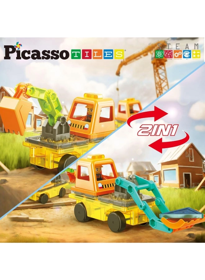 Magnet Tiles 2-in-1 Excavator & Backhoe - 16 pcs
