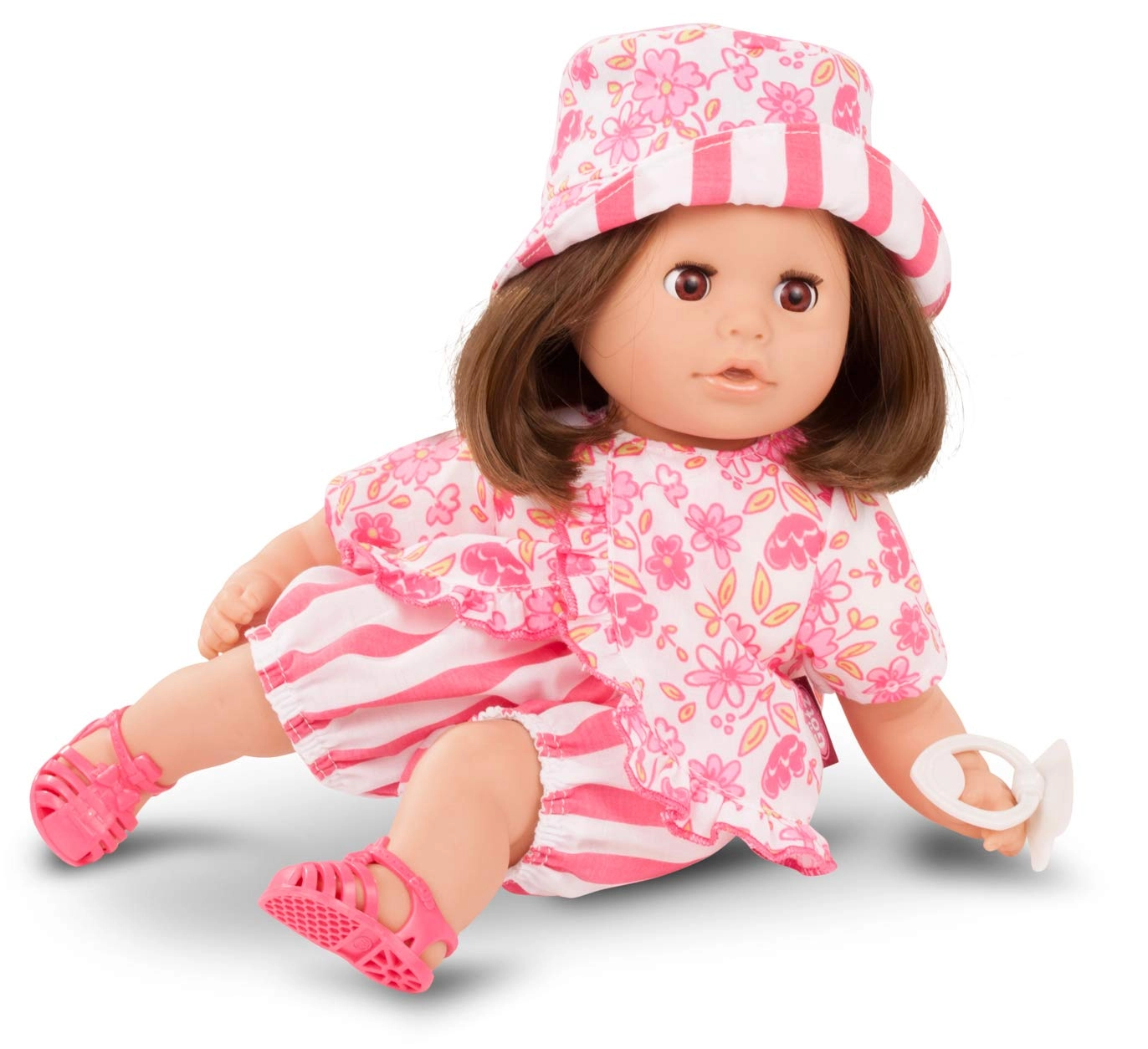Götz Cosy Aquini Baby Doll - 13" Soft Cloth Bath Brown Hair Brown Sleeping Eyes