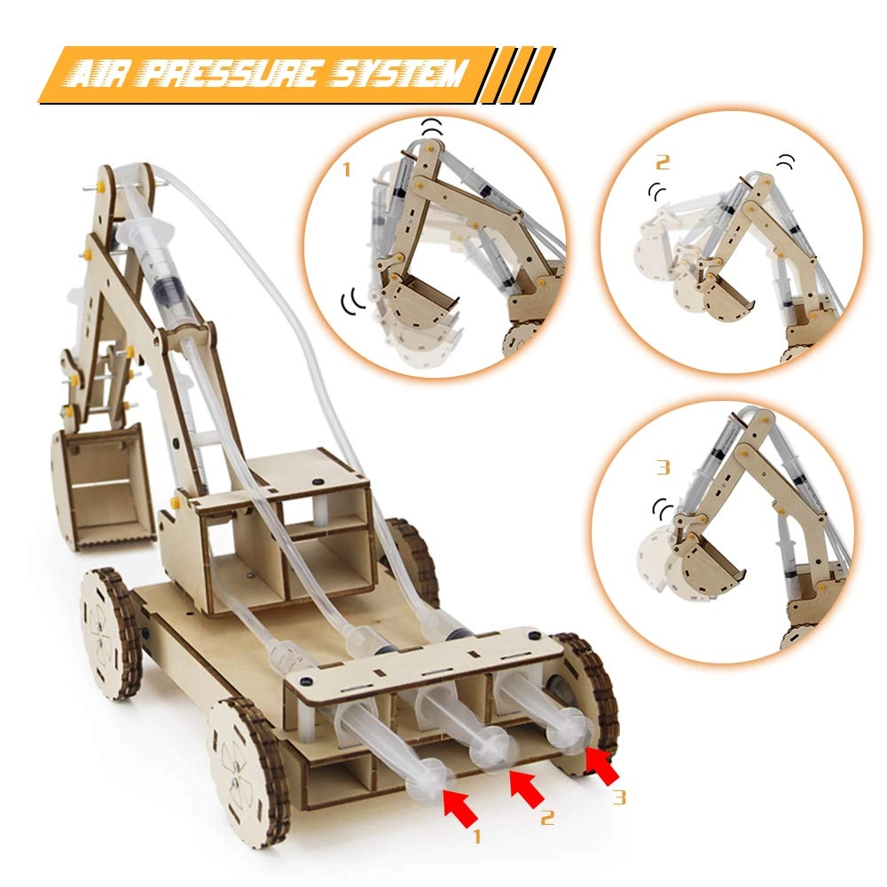 Wooden Excavator - 3D Air Pressure System 3 Replaceable Gripper