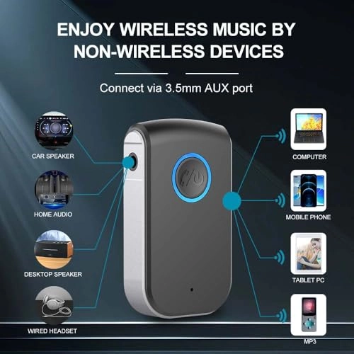 Bluetooth AUX Adapter - Bluetooth 5.0 3.5mm Built-in battery