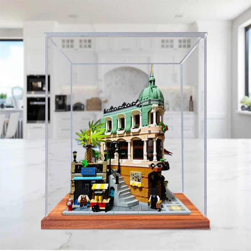 Clear Acrylic Display Case - 30x30x35cm Walnut Bottom