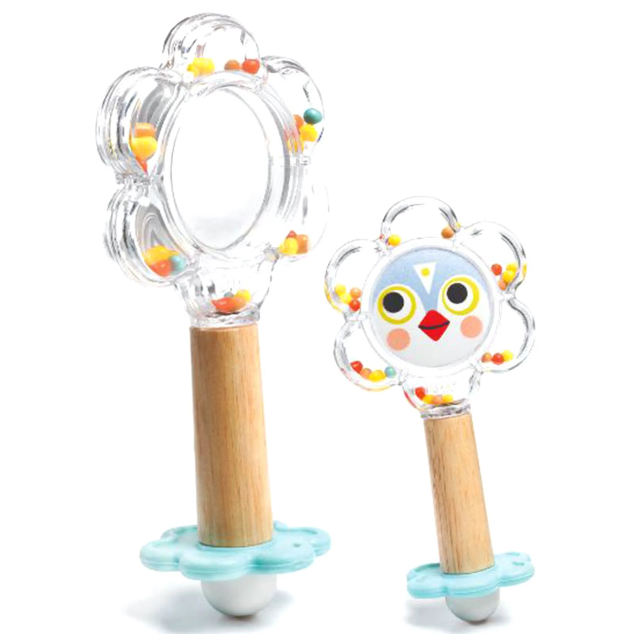 DJECO BabyFlower Mirror Rattle - 3 months rubberwood