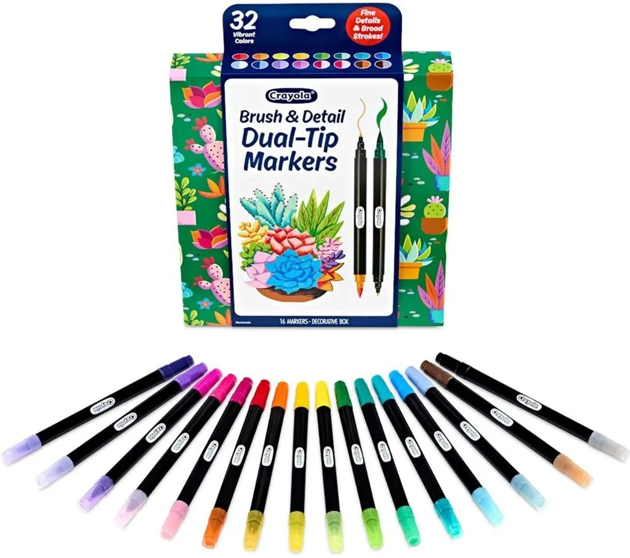 Crayola Brush & Detail Dual-Tip Markers - 16 Pcs Multi Colour