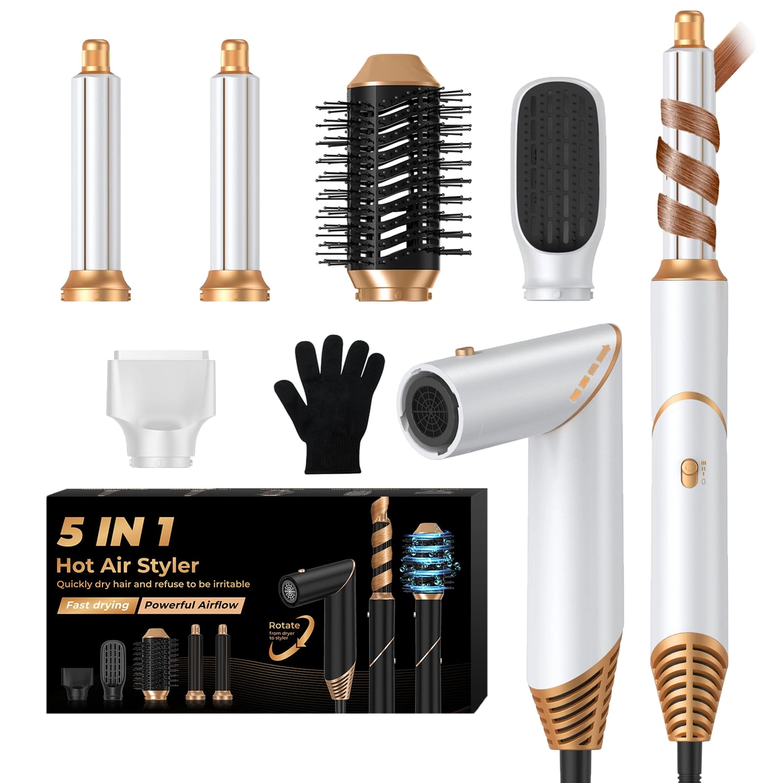5 in 1 Blow Dryer Brush - Green Gold 800 watts