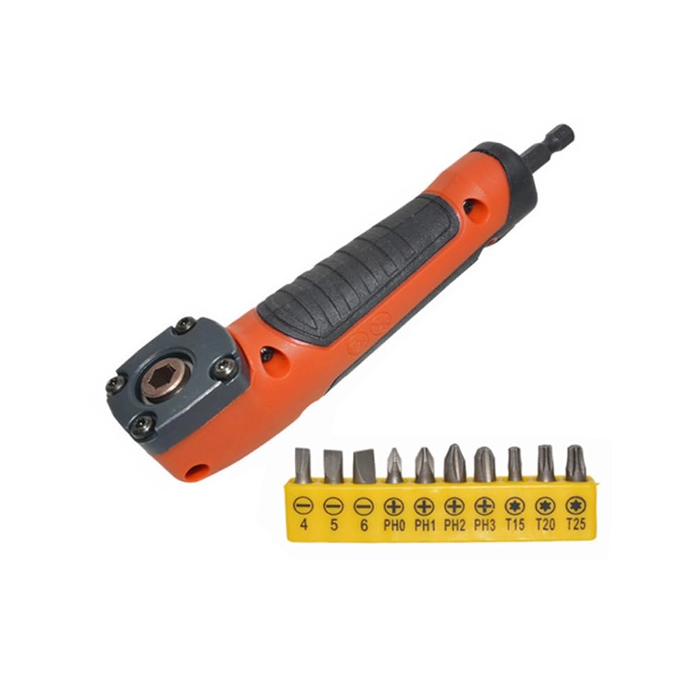 SEIWEI Right Angle Electric Screwdriver Repair Tool - 90 Degree 1/4 inch hex shank orange