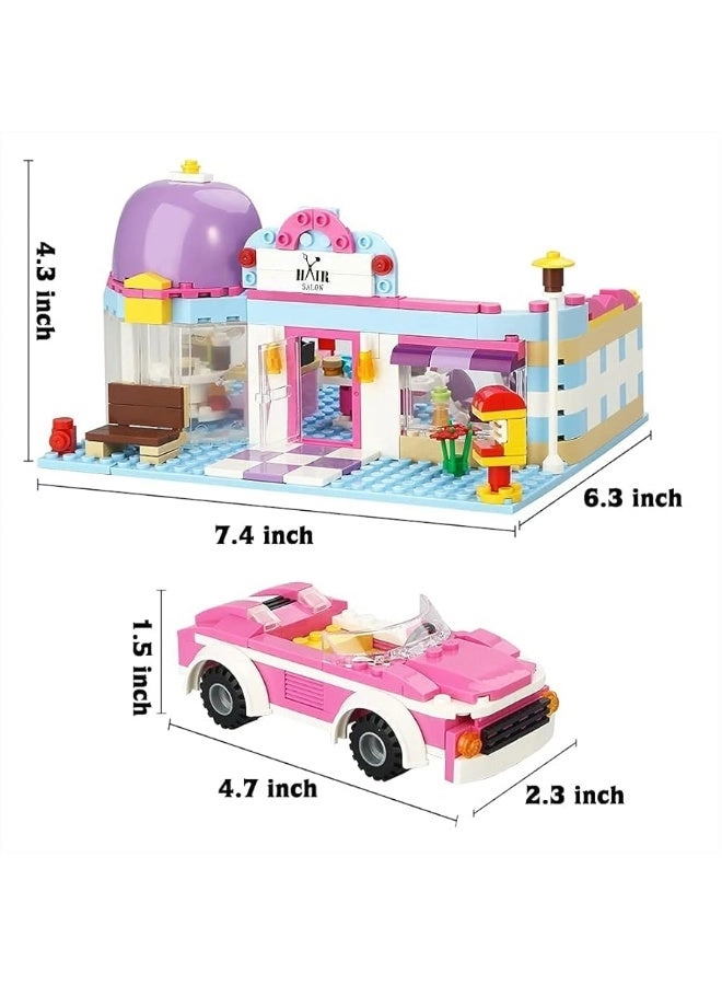 Girls Friends Hair Salon - 2 Mini People 5 Dolls Pink Convertible Car