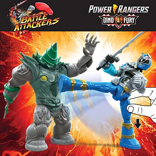 Dino Fury Battle Attackers 2-Pack - Ages 4 and Up Blue Ranger Vs. Shockhorn