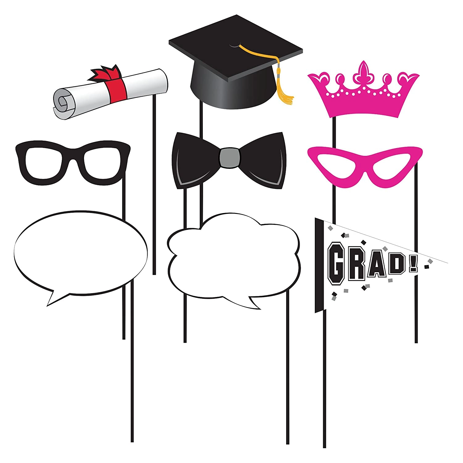 Party Zone Graduation Decor Photo Booth Props - 10 Pieces