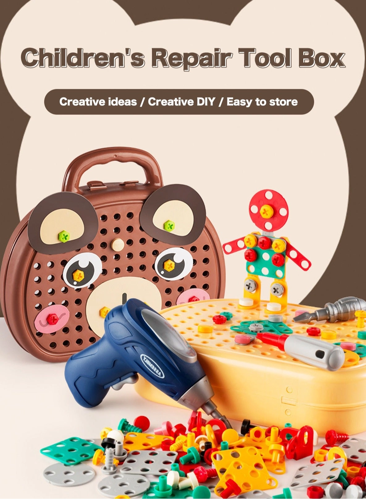 Bear shaped toolbox toys - 6+ Years 203 pieces