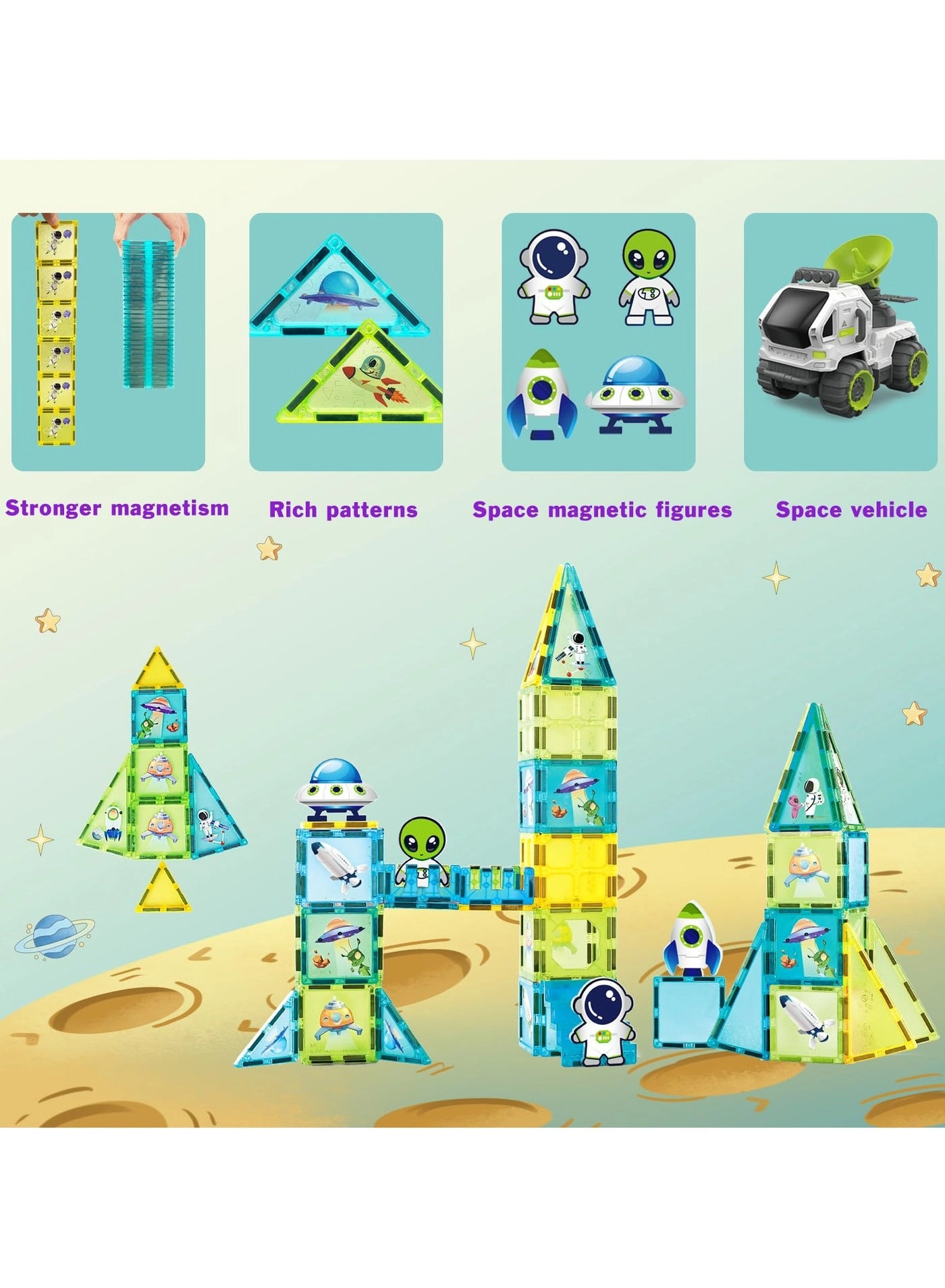 Space Adventure Magnetic Building Tiles - 3 years+